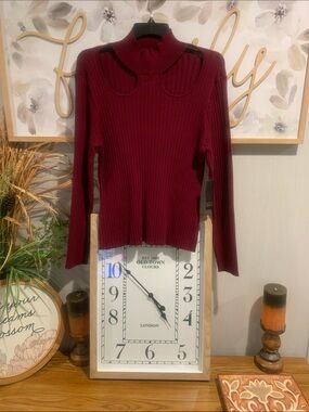 BOLD elements Wine Ribbed Cutout Mock Neck Sweater
